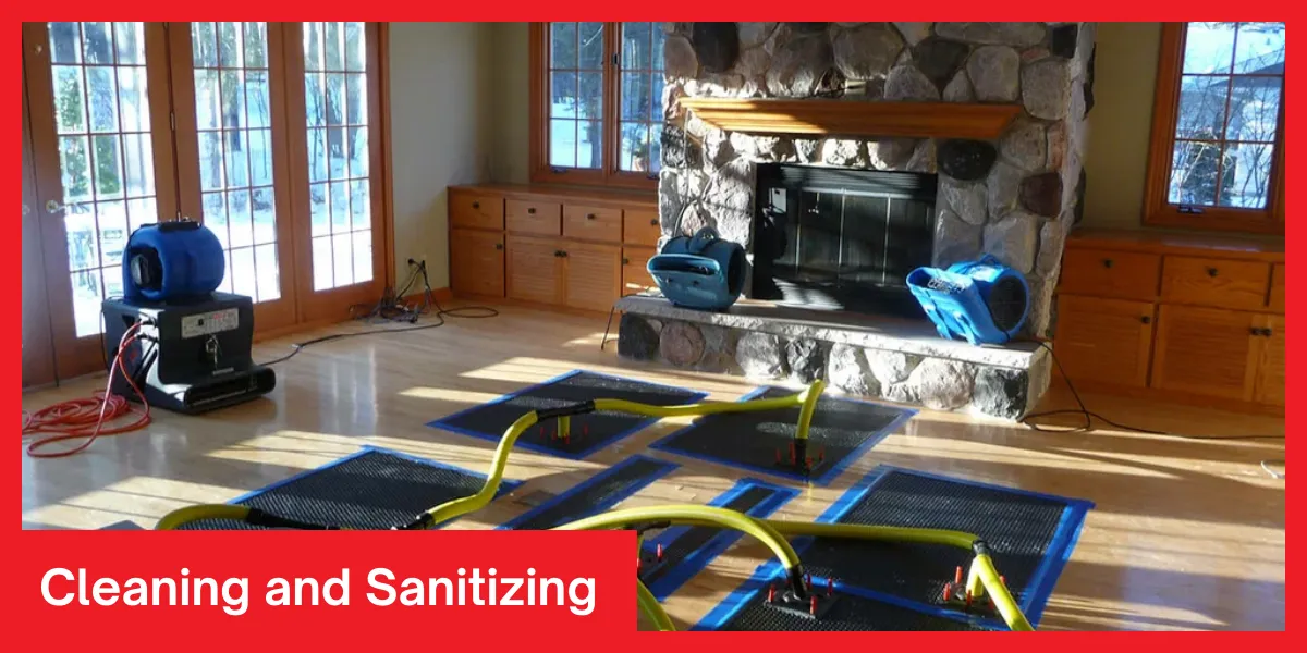Cleaning and Sanitizing Cleaning and sanitizing process for water damage restoration.
