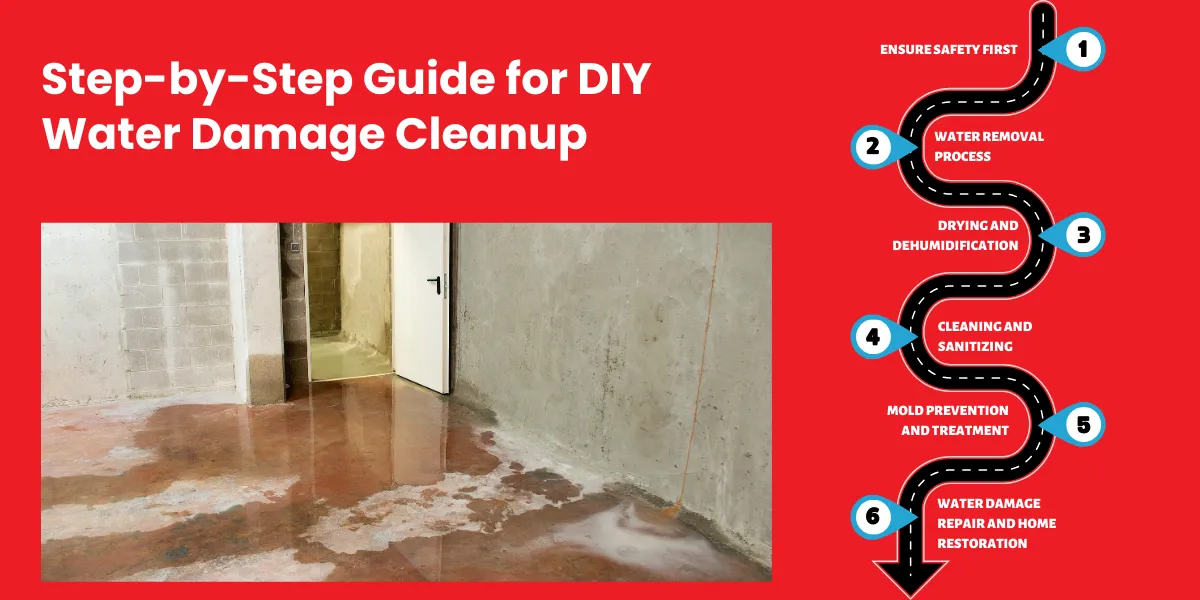 Step by Step Guide for DIY Water Damage Cleanup Step-by-step guide for DIY water damage cleanup, including safety, water removal, drying, cleaning, and mold prevention