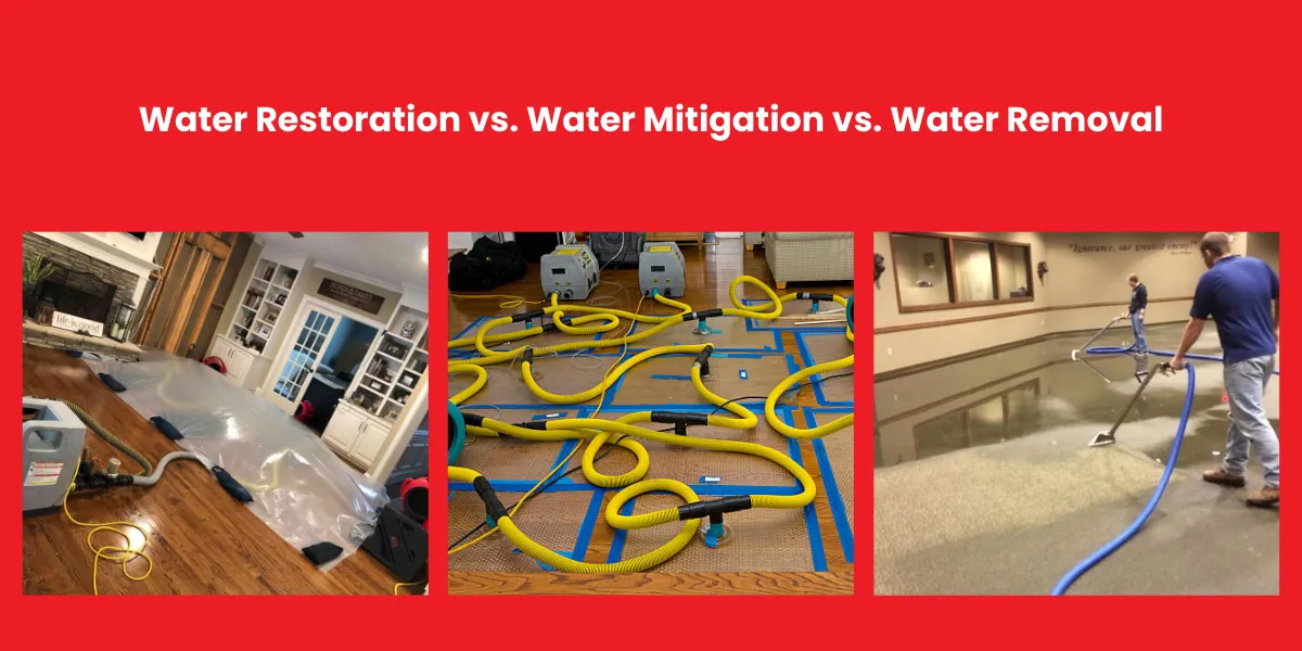 Water Restoration vs. Water Mitigation vs. Water Removal Comparison of water restoration, water mitigation, and water removal processes for water damage recovery